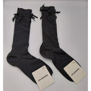 Calzedonia Italian brand knee socks with bows anthracite gray-set of 2